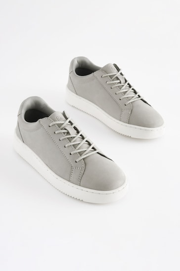 Grey Leather Smart Lace-Up Trainers