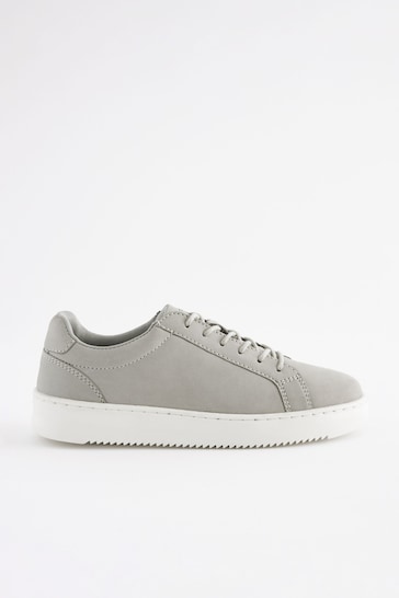 Grey Leather Smart Lace-Up Trainers