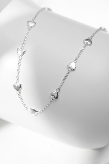 Simply Silver Sterling Silver Tone 925 Polished Heart Station Necklace
