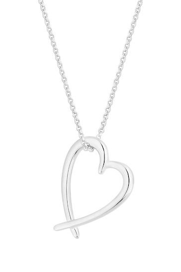 Simply Silver Sterling Silver Tone 925 Open Heart Pendant Necklace