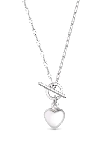 Simply Silver Sterling Silver Tone 925 Puff Heart T Bar Necklace