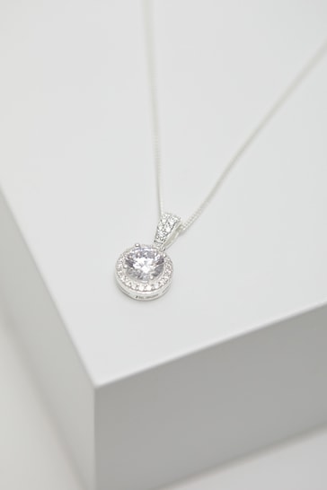 Simply Silver Sterling Silver Tone 925 White Cubic Zirconia Clara Short Pendant Necklace