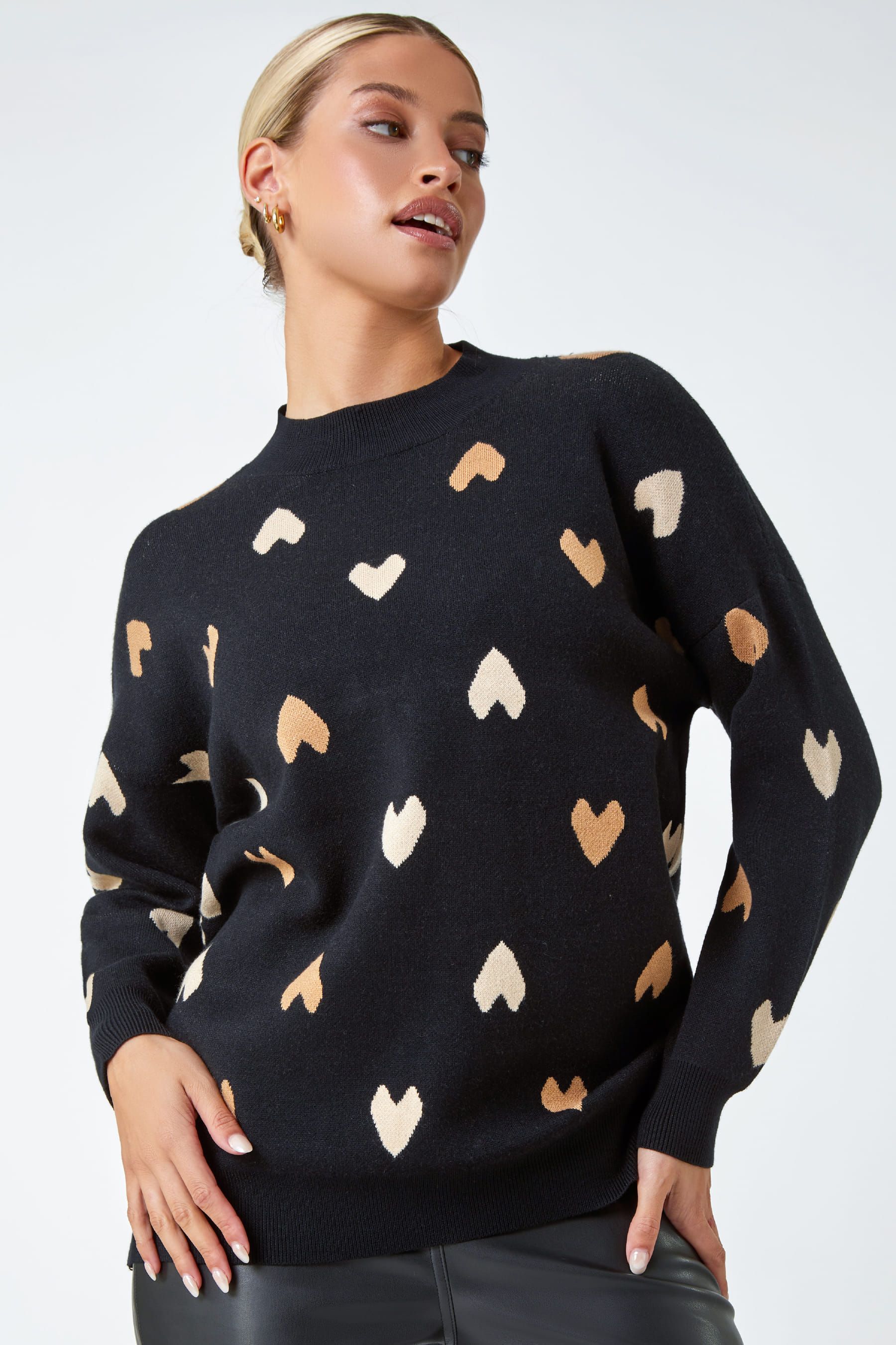 Dusk Black Heart Print High Neck Jumper
