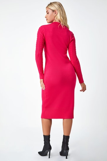 Dusk Pink Cable Knit Stretch Midi Dress