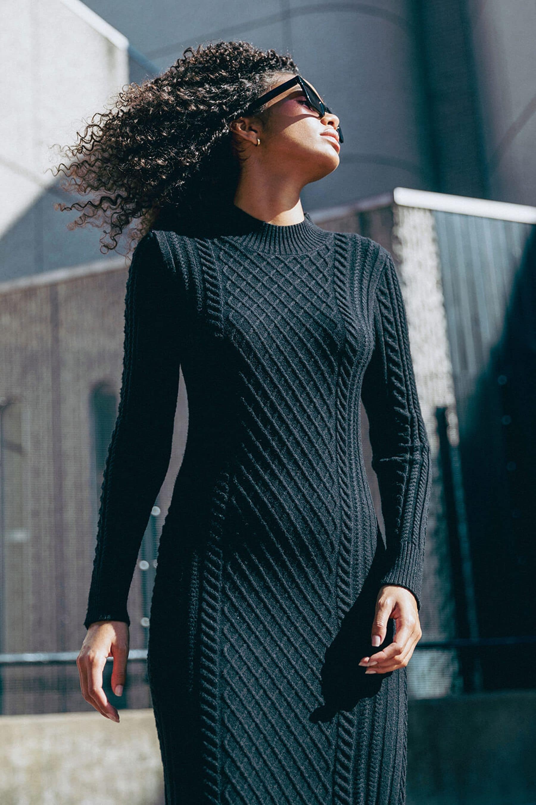 Buy Dusk Black Cable Knit Stretch Midi Jumper Dress from the Next UK online shop