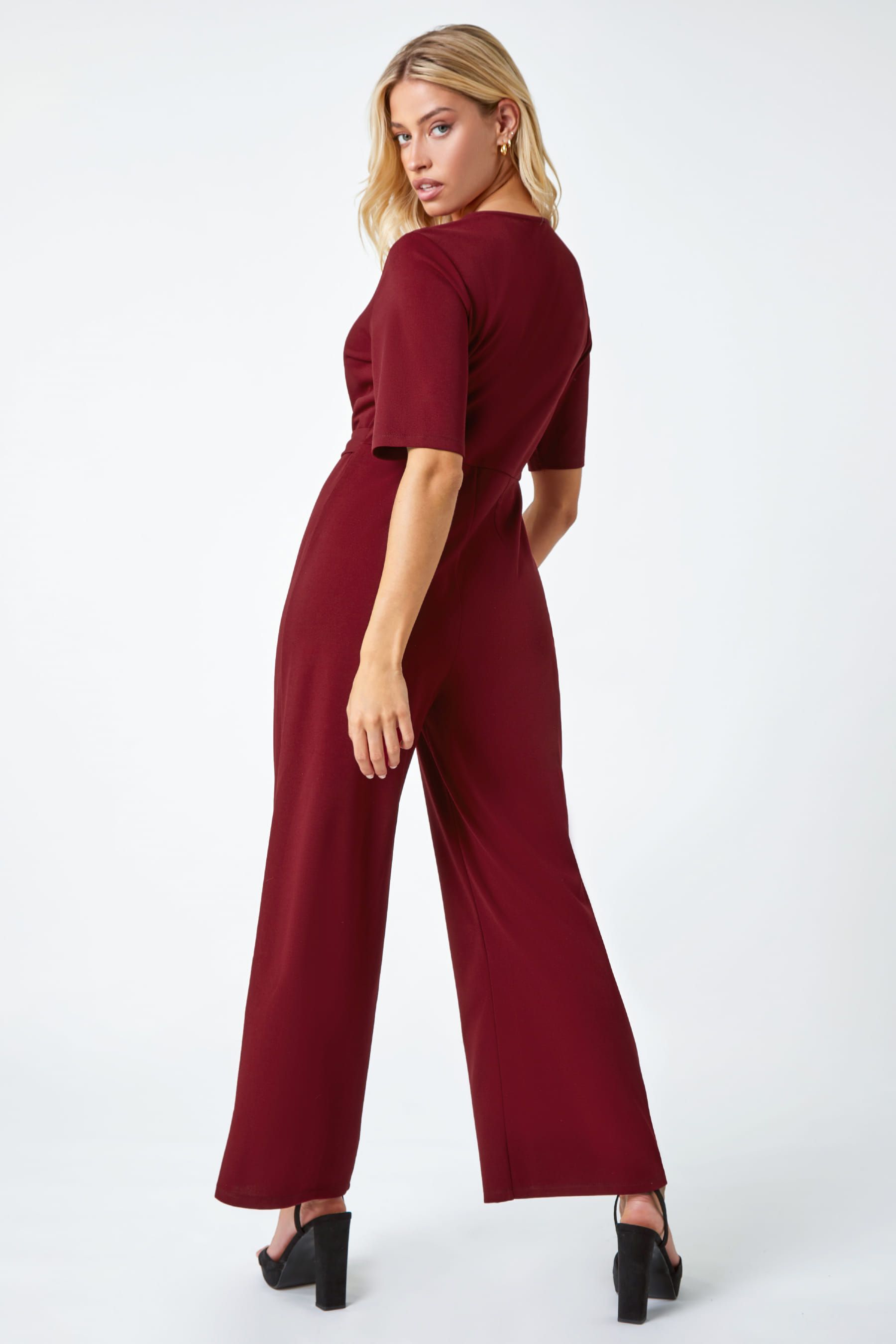Dusk Red Wrap Midi Stretch Jumpsuit