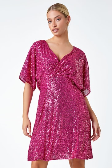 Dusk Pink Sequin Embellished Wrap Dress