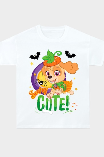 Character White Paw Patrol Happy Halloween Pumpkin T-Shirt