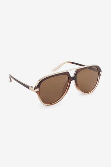 Brown Polarized Plastic Metal Aviator Sunglasses