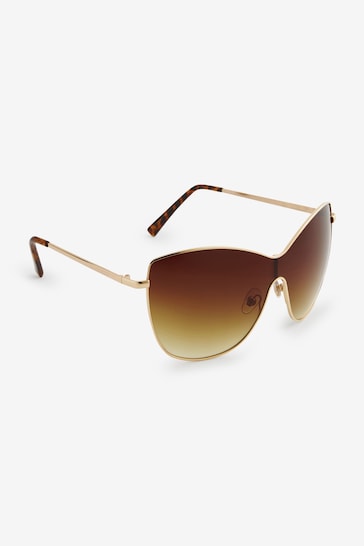 Brown/Gold Smokey Lense Wrap Visor Sunglasses