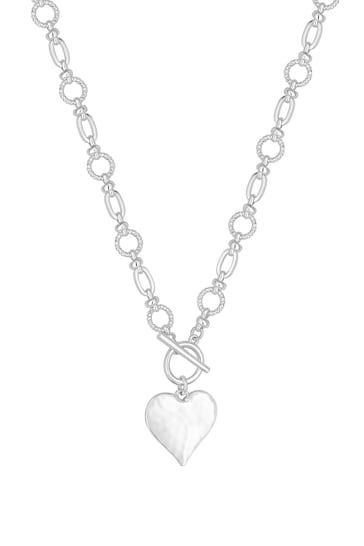 Mood Silver Molten Heart Ball Chain Long Pendant Necklace