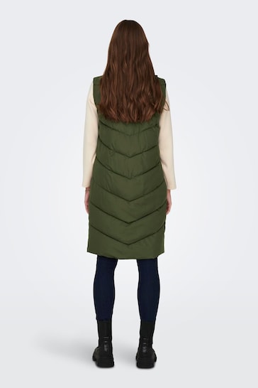 JDY Green Longline Padded Quilted Gilet