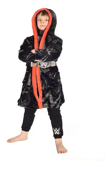 Brand Threads Black WWE Boys Hooded Dressing Gown