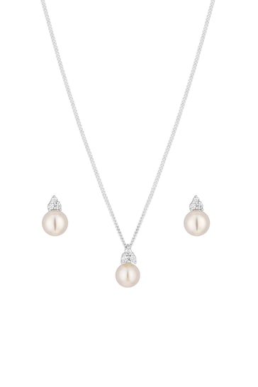 Simply Silver Sterling Silver Tone 925 Freshwater Pearl Set - Gift Boxed