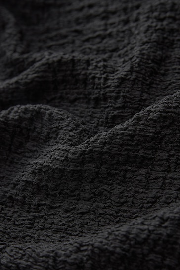 Black Long Sleeve Textured Collared Polo Shirt