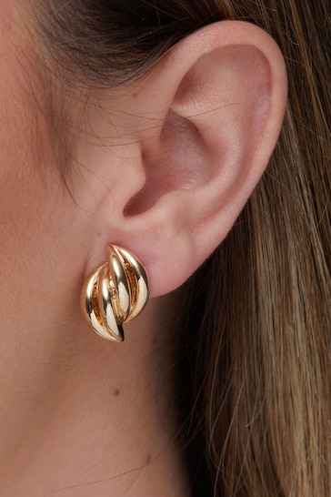 Jon Richard Gold Tone Polished Layered Clip Earrings