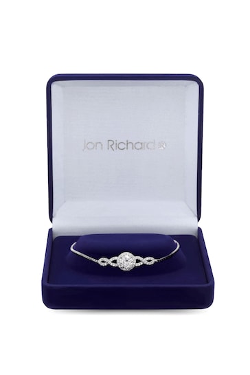 Jon Richard Silver Tone Cubic Zirconia Halo Infinity Crystal Toggle Bracelet in a Gift Box