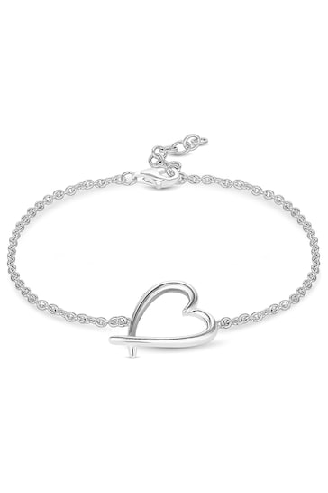 Simply Silver Sterling Silver Tone 925 Polished Open Heart Bracelet