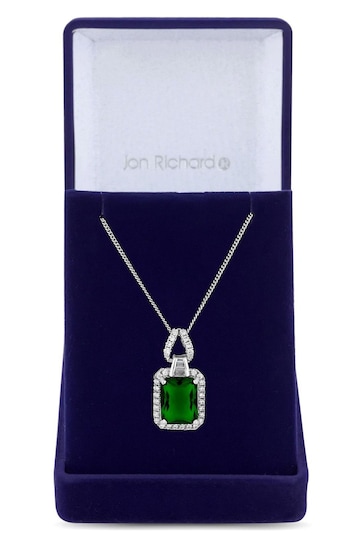 Jon Richard Silver Tone Emerald Cubic Zirconia Pendant Gift Boxed Necklace