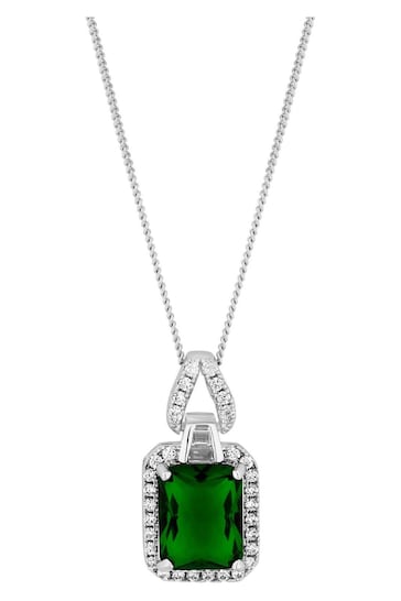 Jon Richard Silver Tone Emerald Cubic Zirconia Pendant Gift Boxed Necklace