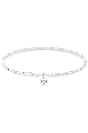 Simply Silver Sterling Silver Tone 925 Cubic Zirconia Heart Stretch Bracelet