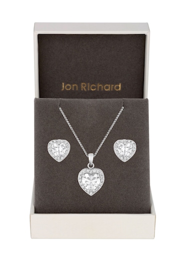 Jon Richard Silver Tone Pave Heart Matching Set in a Gift Box