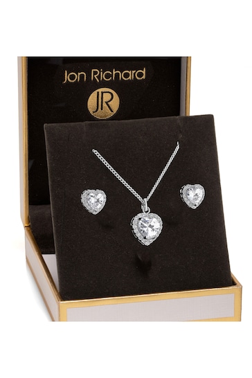 Jon Richard Silver Tone Pave Heart Matching Set in a Gift Box