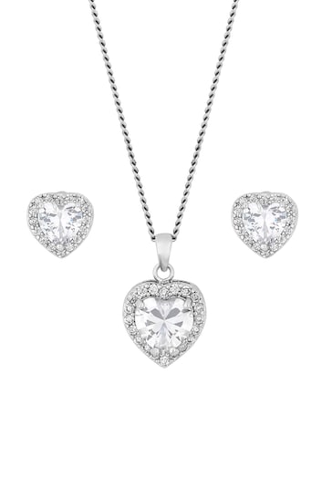 Jon Richard Silver Plated Rhodium Pave Heart Cubic Zirconia Gift Boxed Crystal Set