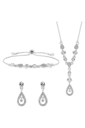Jon Richard Silver Tone Clear Crystal Floral Trio Gift Boxed Set