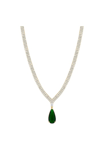 Jon Richard Gold Tone Cubic Zirconia Emerald Green Pear Drop Gift Boxed Collar Necklace