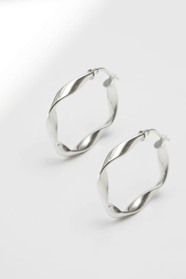Simply Silver Sterling Silver 925 Square Twist Hoop Earrings