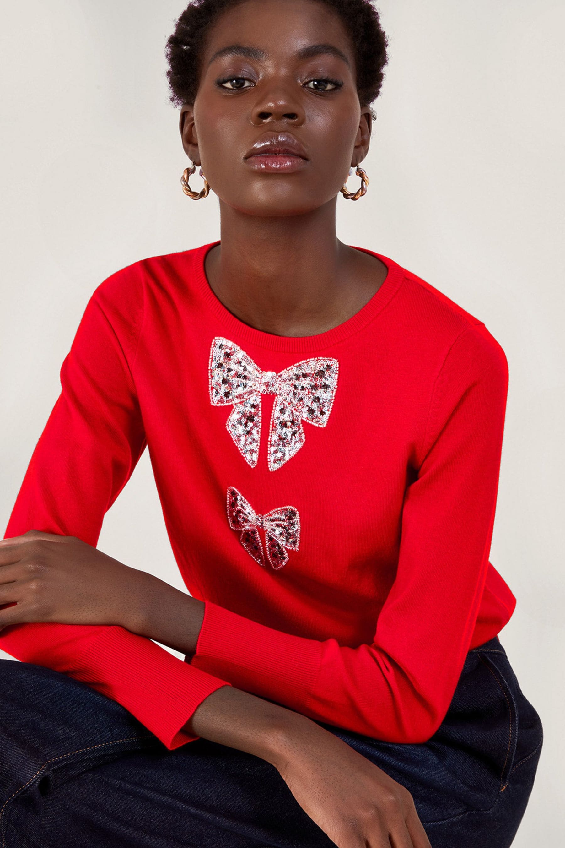 Red discount bow jumper