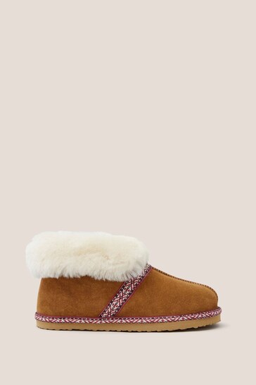 White Stuff Natural Suede Shearling Slipper Bootie