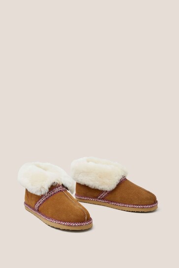 White Stuff Natural Suede Shearling Slipper Bootie