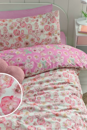 Pink Floral 100% Cotton Printed Bedding Duvet Cover and Pillowcase Set
