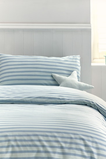 Teal Blue Stripes 100% Cotton Printed Bedding Duvet Cover and Pillowcase Set
