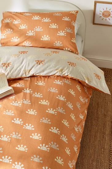 Rust Orange Sun 100% Cotton Printed Bedding Duvet Cover and Pillowcase Set