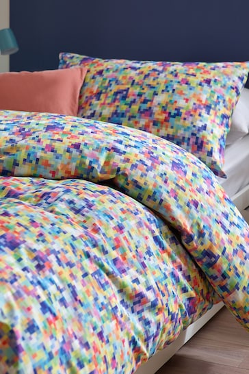 Multi Pixel Pattern 100% Cotton Printed Bedding Duvet Cover and Pillowcase Set
