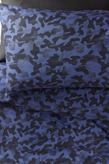 Navy Blue Camoflauge 100% Cotton Printed Bedding Duvet Cover and Pillowcase Set