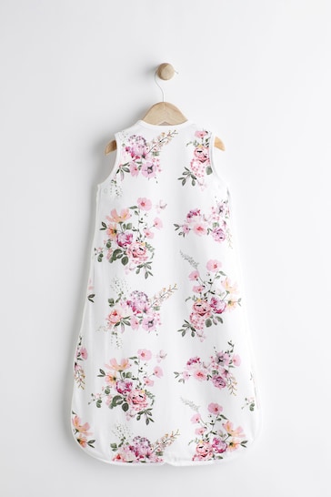 White Pink Floral Baby 100% Cotton 0.5 Tog Sleep Bag