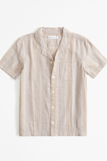 Abercrombie & Fitch Natural Knitted Stripe Short Sleeve Linen Shirt