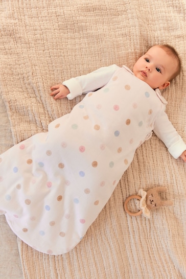 Beige Pink Multi Spot 2.5 Tog Baby 100% Cotton Sleep Bag