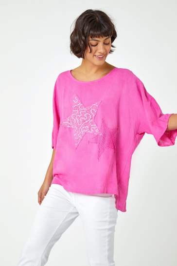 Roman Pink Sequin Star Print Tunic Top