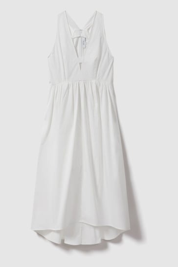 Reiss White Yana Cotton Blend High-Low Midi Dress