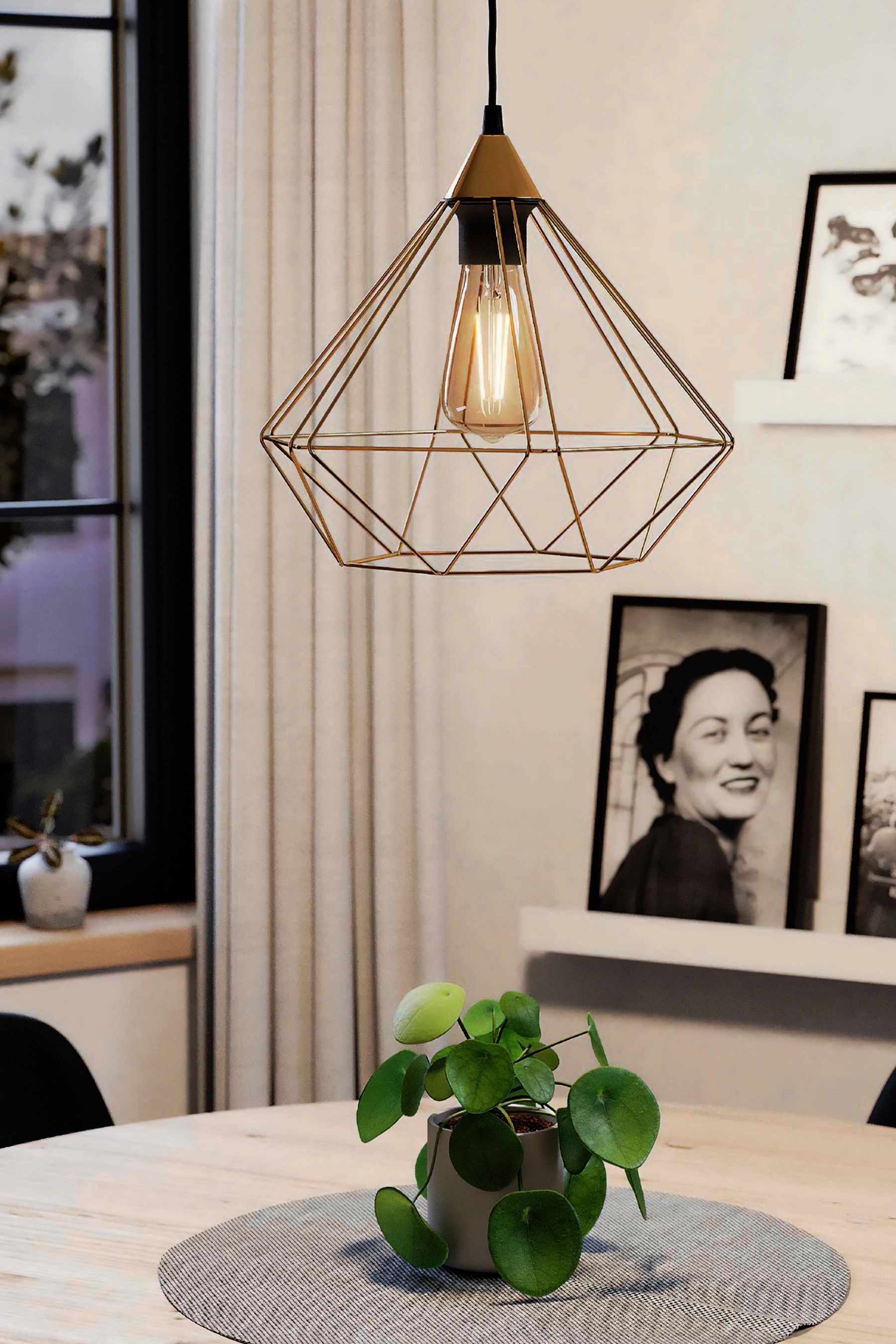 Eglo Brass Tarbes Wire Diamond Single Pendant Ceiling Light