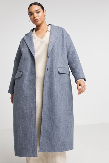 Simply Be Blue Denim Faux Fur Maxi Formal Jacket