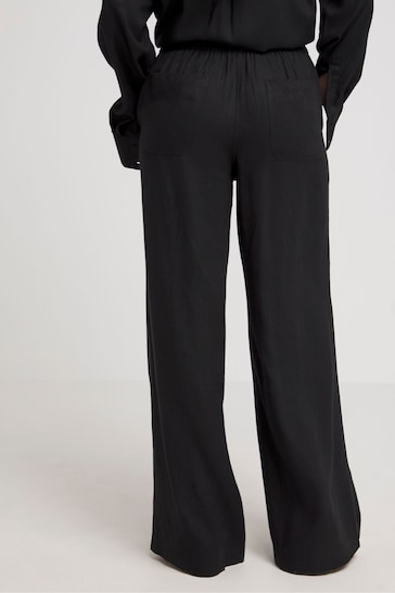 Simply Be Black Tie Waist Linen Wide Leg Trousers