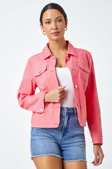 Roman Pink Chrome Stretch Denim Jacket