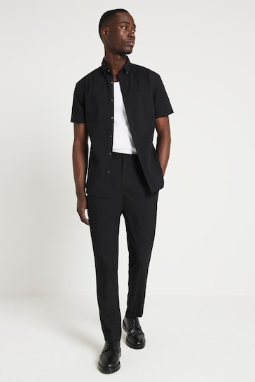 River Island Black Muscle Fit Textured Shirt