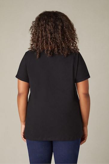 Live Unlimited Curve Cotton Slub V-Neck Longline Black  T-Shirt